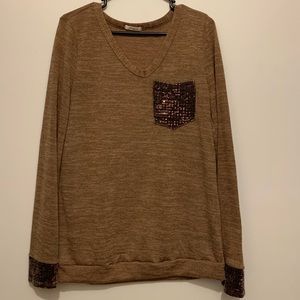 Brown Long Sleeve Sweater with sequin accents